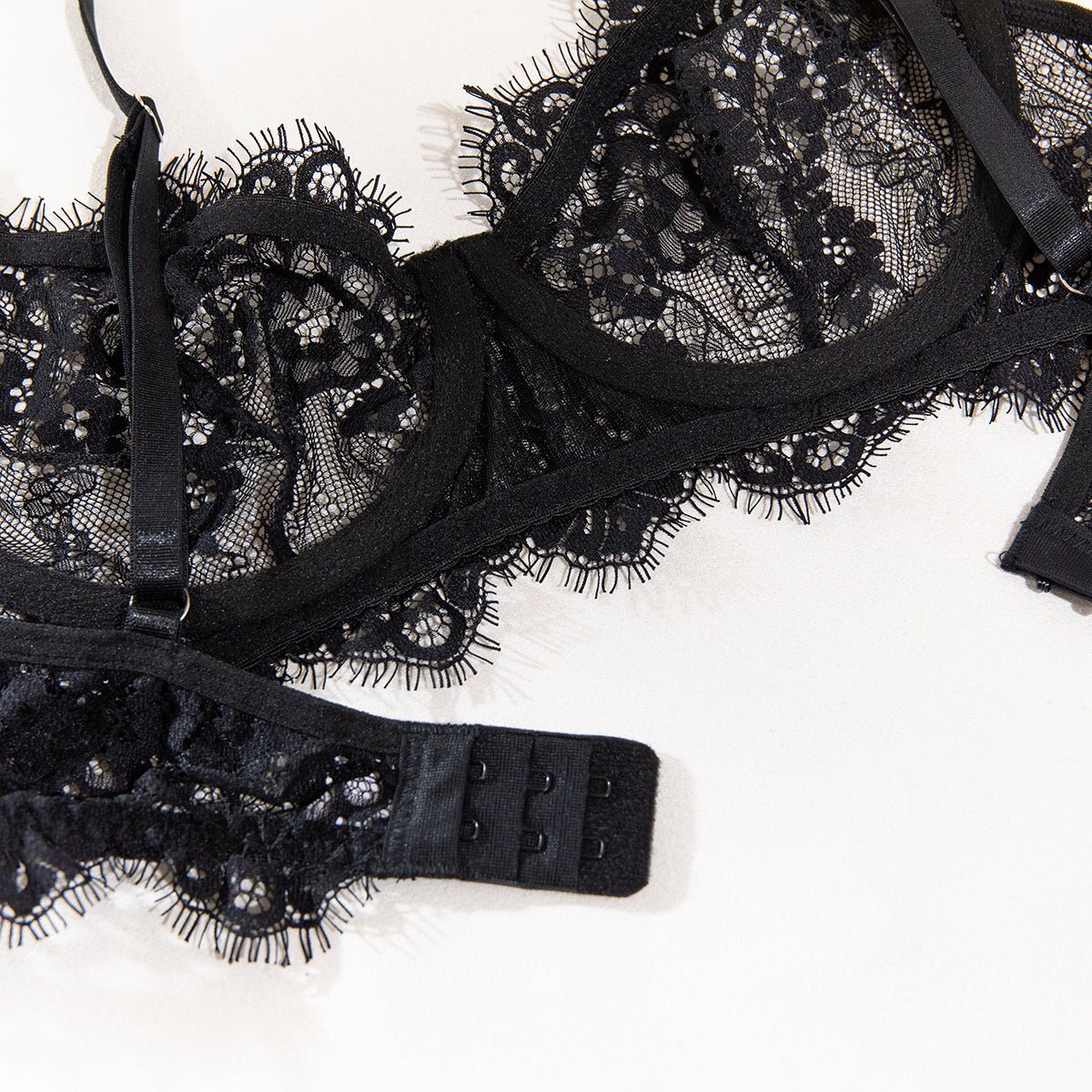 Black Lace Embroidered Supportive Lingerie Set - gosundaymarket