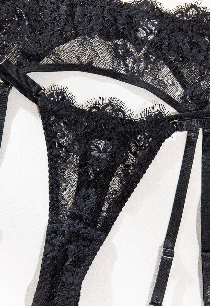 Black Lace Embroidered Supportive Lingerie Set - gosundaymarket
