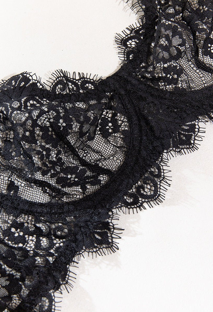 Black Lace Embroidered Supportive Lingerie Set - gosundaymarket