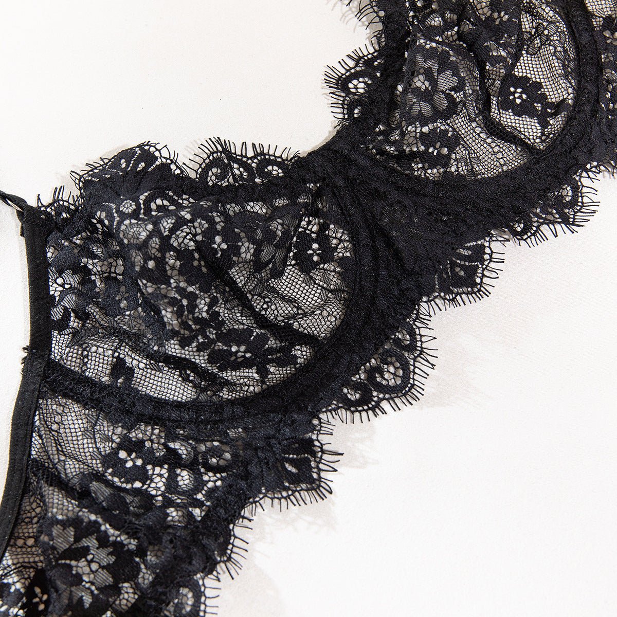 Black Lace Embroidered Supportive Lingerie Set - gosundaymarket