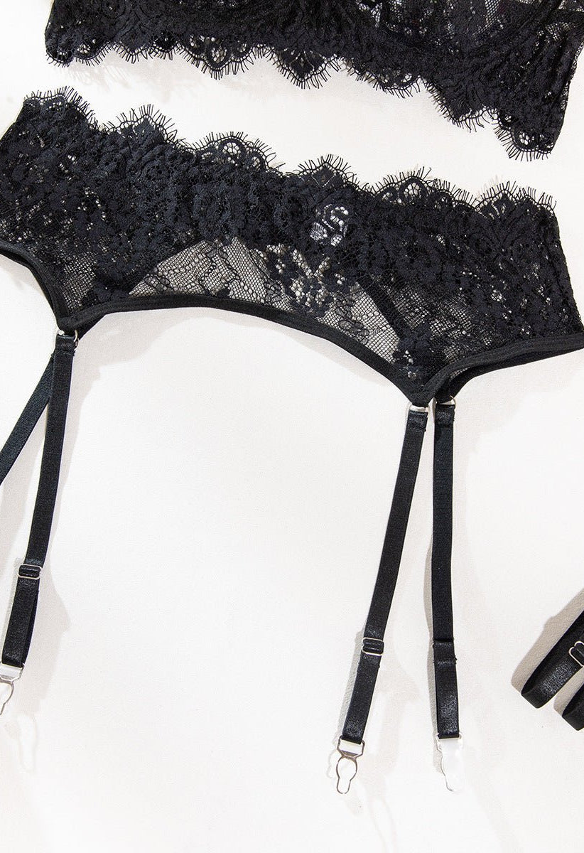 Black Lace Embroidered Supportive Lingerie Set - gosundaymarket