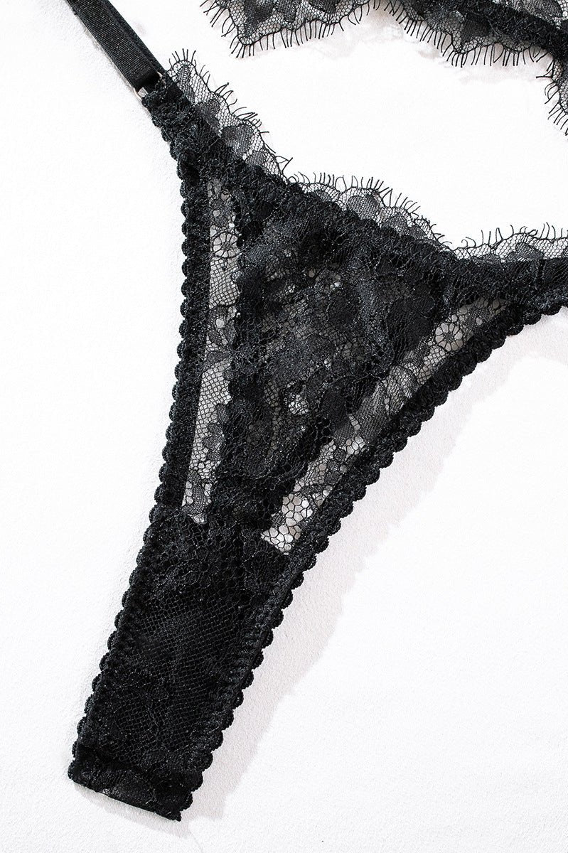 Black & Red Lace Adjustable Embroidered Corset & Panty Lingerie Set - gosundaymarket