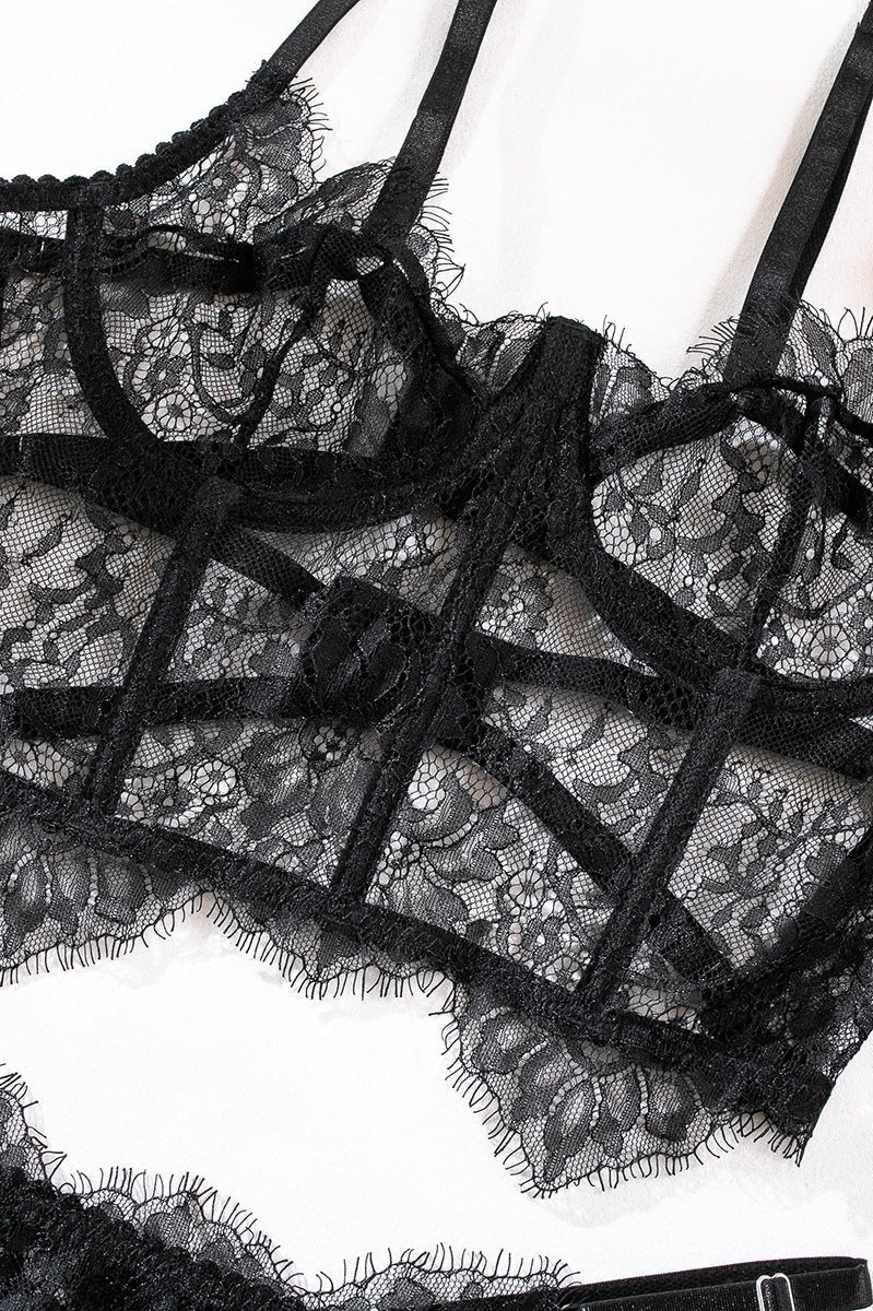 Black & Red Lace Adjustable Embroidered Corset & Panty Lingerie Set - gosundaymarket