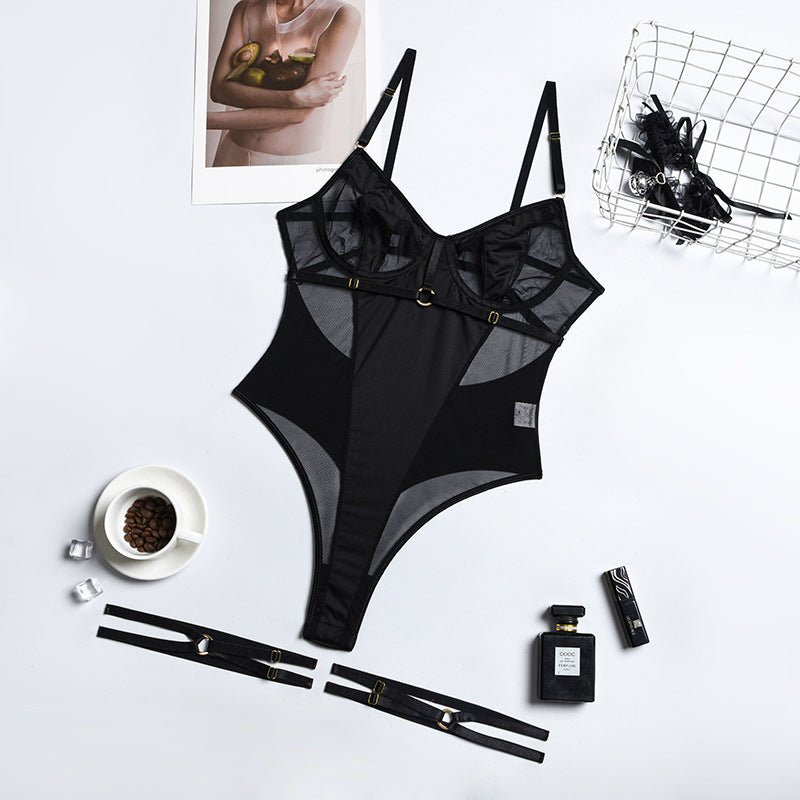 Black Sexy Mesh Backless Bodysuit - gosundaymarket
