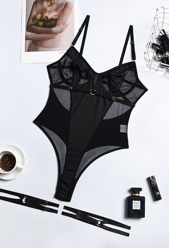 Black Sexy Mesh Backless Bodysuit - gosundaymarket