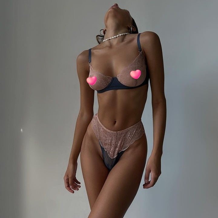 Color Block Lace Mesh Sheer & Sexy Lingerie 2 - Piece Set - gosundaymarket