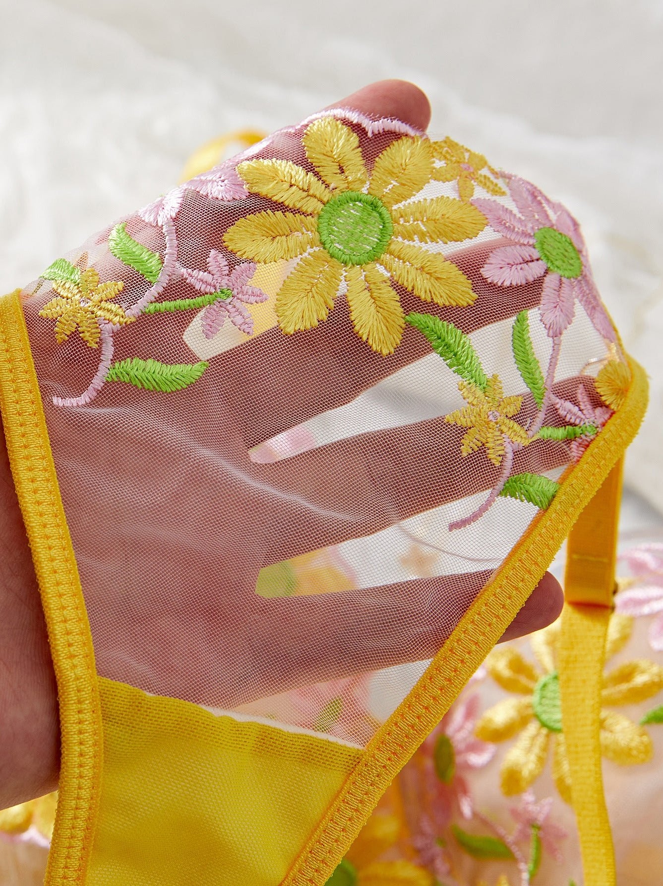 Daisy Embroidered Sheer Push - Up Bra Sexy Lingerie Set - gosundaymarket