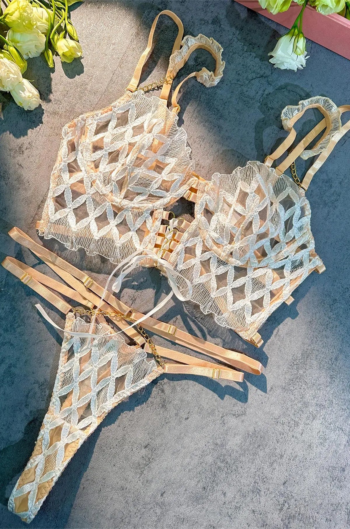 Delicate White Embroidery Lingerie Set - gosundaymarket