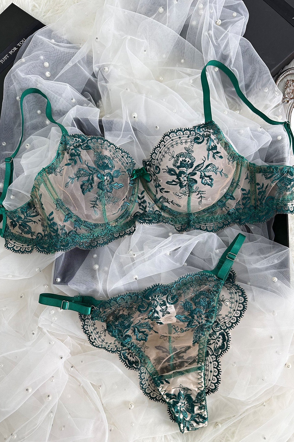 Elegant Floral Embroidered Sheer Mesh Lingerie Set - gosundaymarket