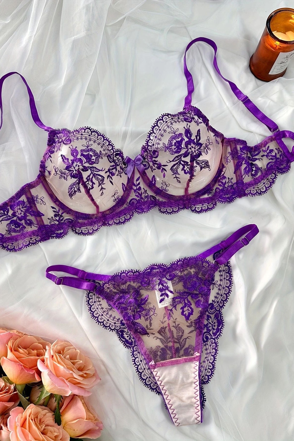 Elegant Floral Embroidered Sheer Mesh Lingerie Set - gosundaymarket