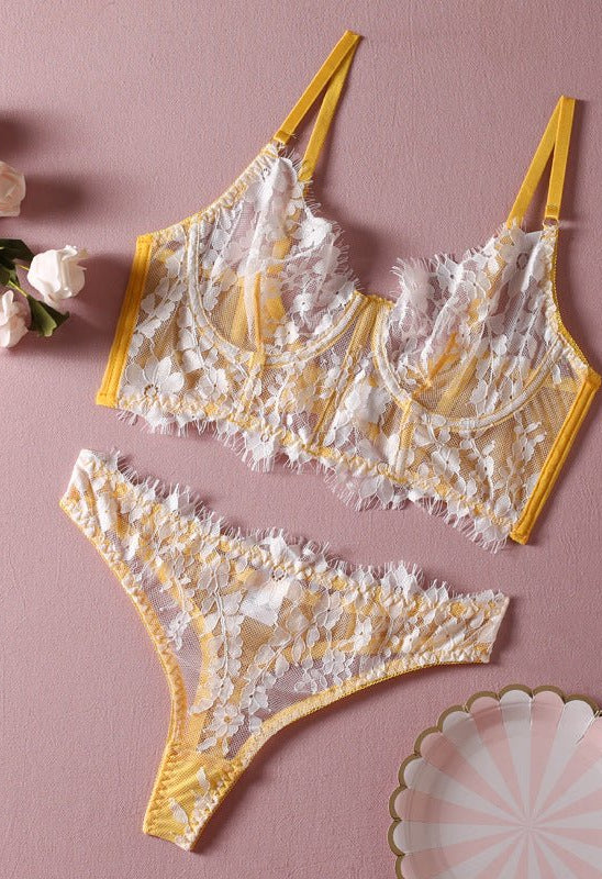 Fish Bone Ultra - Thin Hollow Lace Corset Set - gosundaymarket