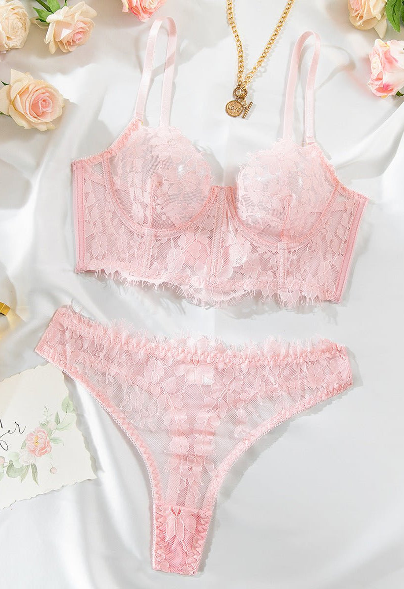 Fish Bone Ultra - Thin Hollow Lace Corset Set - gosundaymarket