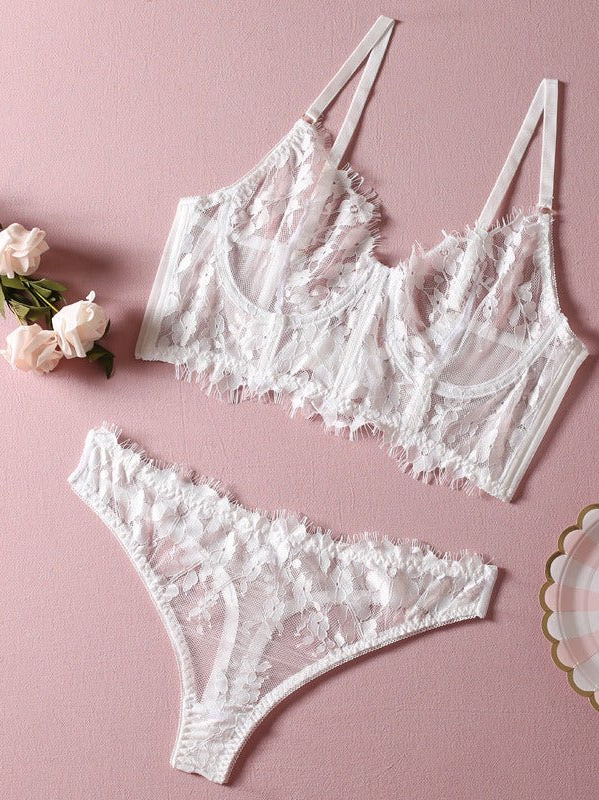 Fish Bone Ultra - Thin Hollow Lace Corset Set - gosundaymarket