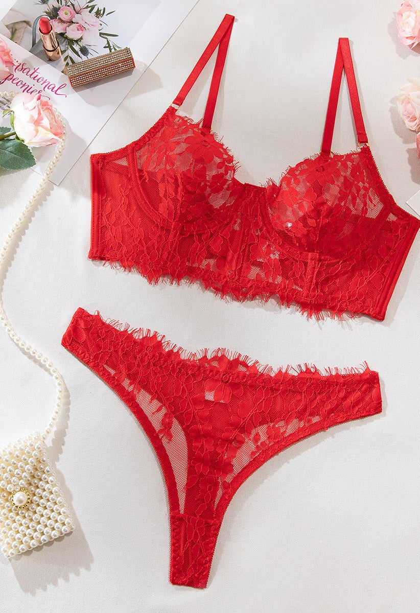 Fish Bone Ultra - Thin Hollow Lace Corset Set - gosundaymarket