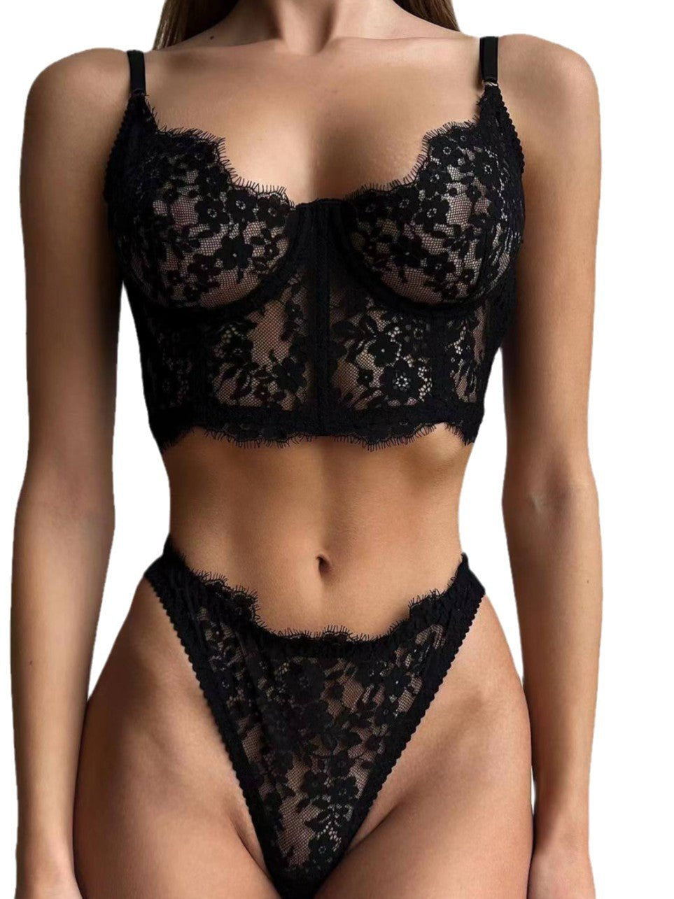 Fish Bone Ultra - Thin Hollow Lace Corset Set - gosundaymarket