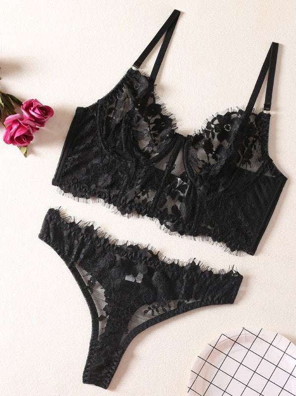 Fish Bone Ultra - Thin Hollow Lace Corset Set - gosundaymarket