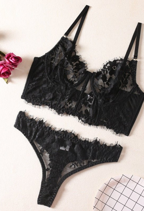 Fish Bone Ultra - Thin Hollow Lace Corset Set - gosundaymarket