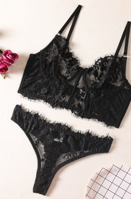 Fish Bone Ultra - Thin Hollow Lace Corset Set - gosundaymarket