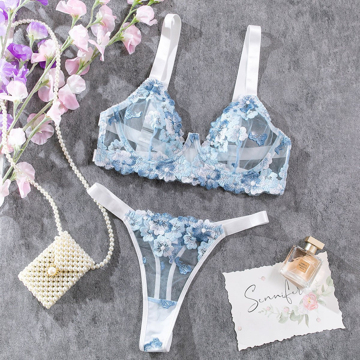Girl Next Door Embroidered Sheer Mesh Lingerie - gosundaymarket