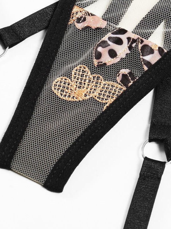 Leopard Print Sheer Embroidered Push - Up Lingerie Set - gosundaymarket