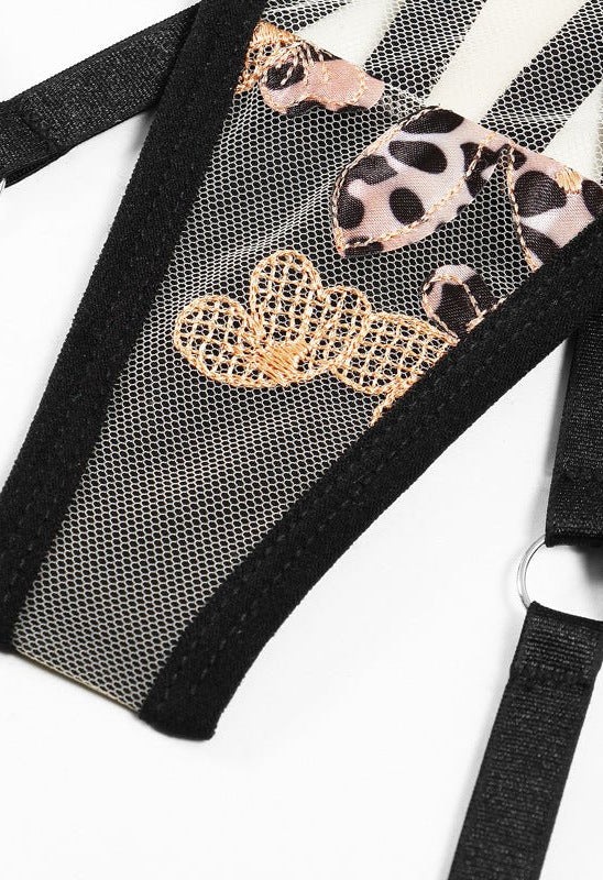 Leopard Print Sheer Embroidered Push - Up Lingerie Set - gosundaymarket
