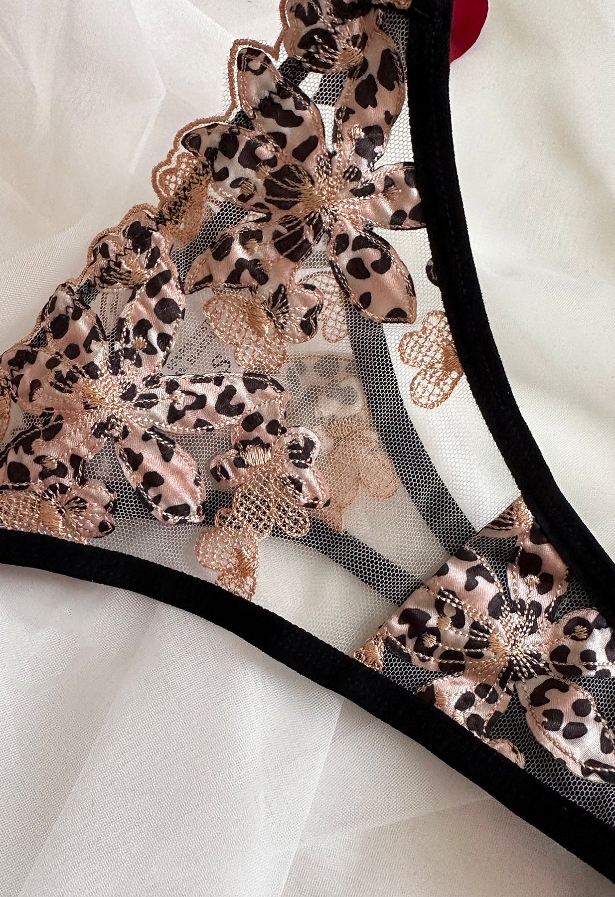Leopard Print Sheer Embroidered Push - Up Lingerie Set - gosundaymarket
