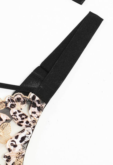 Leopard Print Sheer Embroidered Push - Up Lingerie Set - gosundaymarket