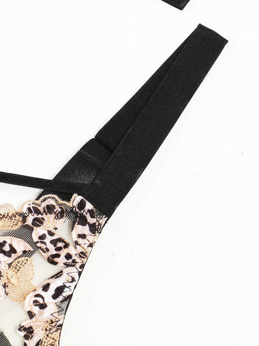 Leopard Print Sheer Embroidered Push - Up Lingerie Set - gosundaymarket