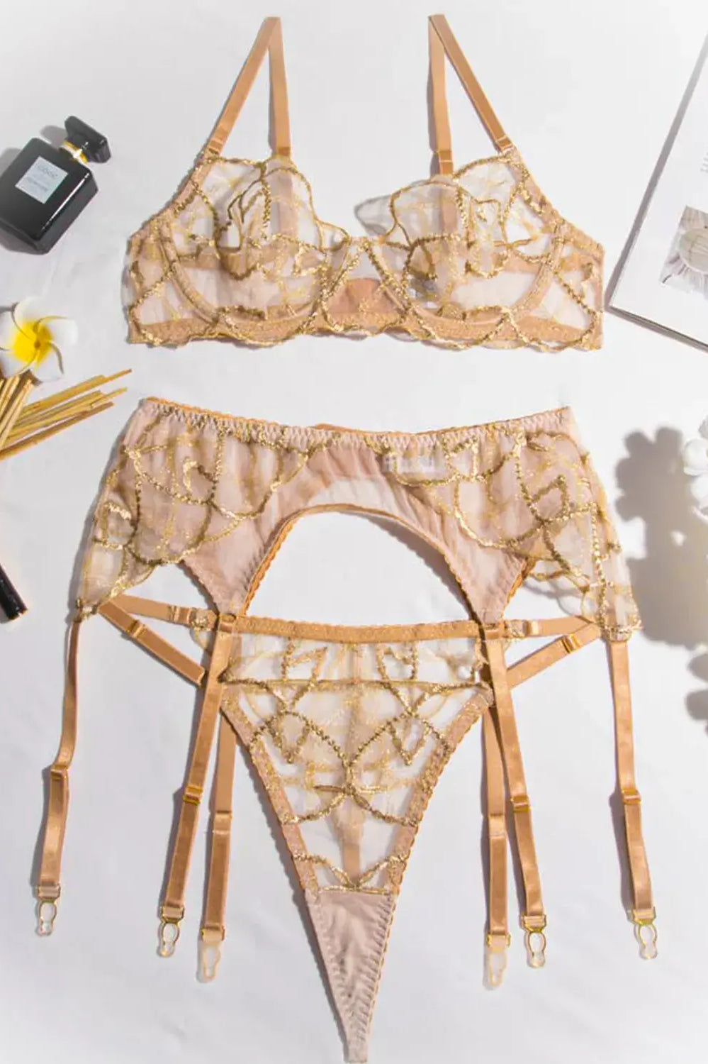 Nude lace panty with soft mesh lace texture.