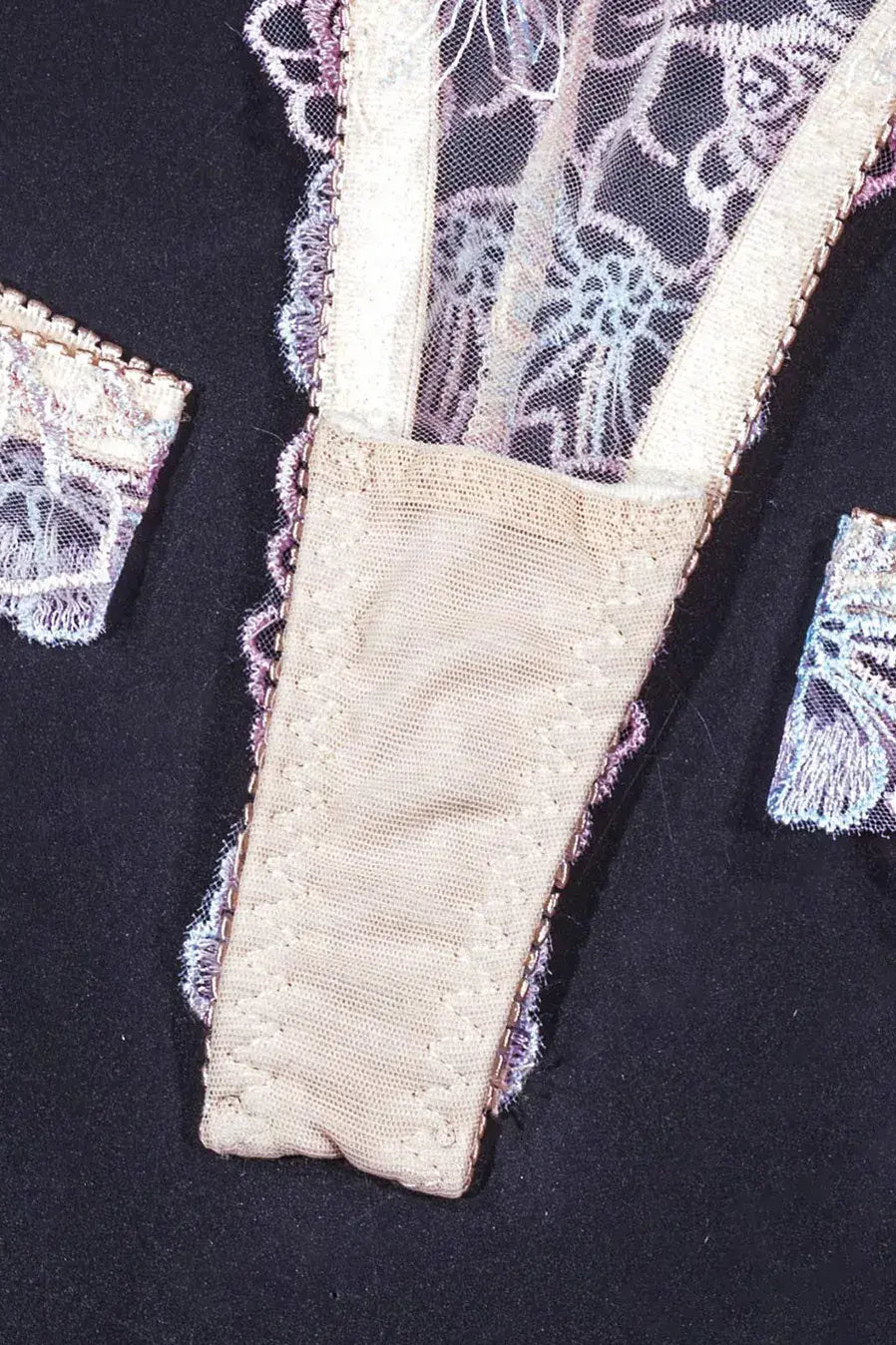 Purple lace panty featuring soft cotton gusset for comfort.