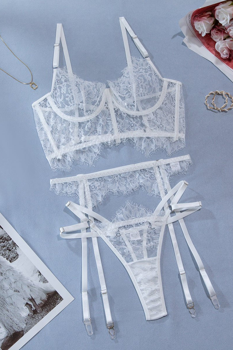 White Lace Sheer Bustier & Camisole Corset Lingerie Set - gosundaymarket