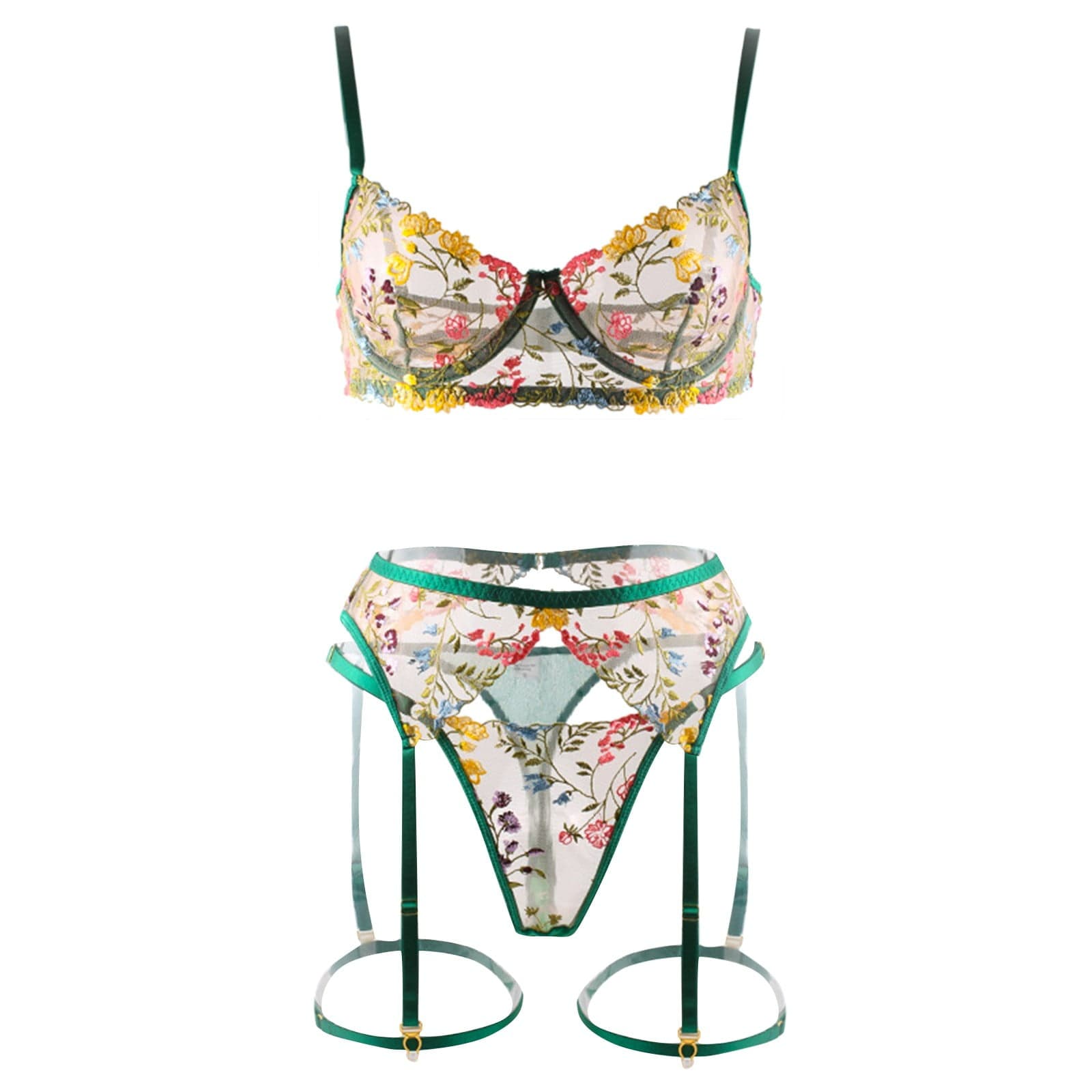Spring Meadow Bloom Lace Lingerie Set (3-Piece)