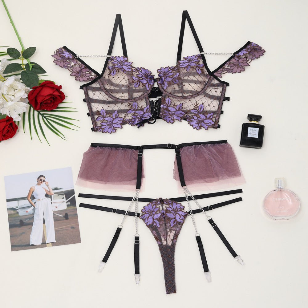 Black & Blue Lace Adjustable Sculpting Lingerie Set - gosundaymarket