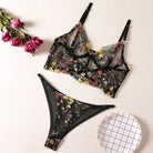 Black Floral Embroidered Corset Lingerie Set - gosundaymarket