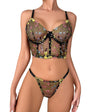 Black Floral Embroidered Corset Lingerie Set - gosundaymarket