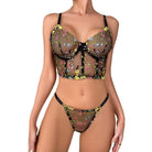 Black Floral Embroidered Corset Lingerie Set - gosundaymarket