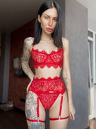 Black Lace Embroidered Supportive Lingerie Set - gosundaymarket