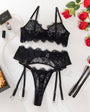 Black Lace Embroidered Supportive Lingerie Set - gosundaymarket