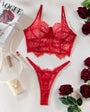 Black & Red Lace Adjustable Embroidered Corset & Panty Lingerie Set - gosundaymarket