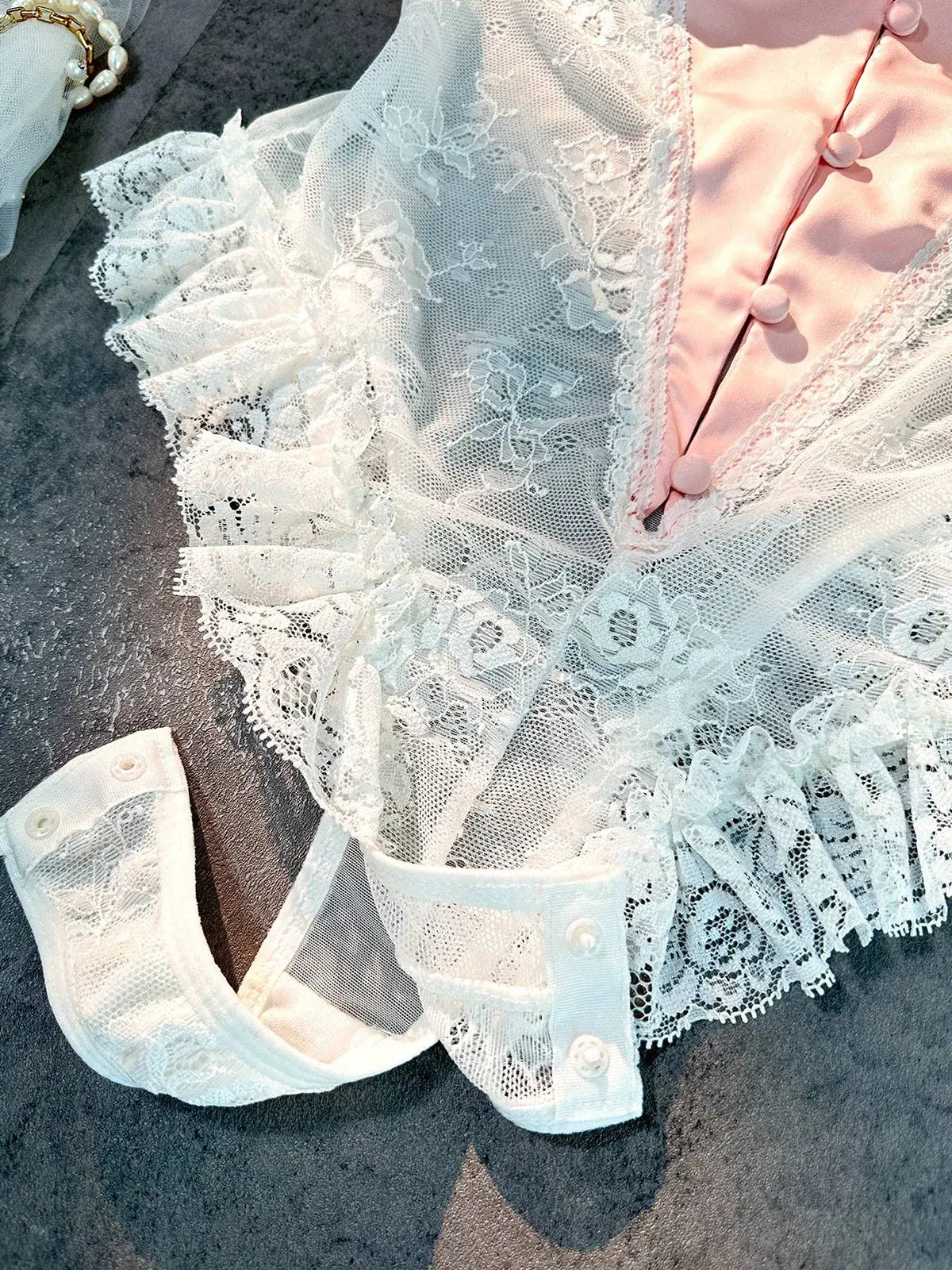 Blush Pink Satin Lace Teddy