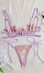 Cherry Blossom Bow Embroidered Sheer Lace Lingerie Set - gosundaymarket