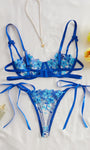 Cherry Blossom Bow Embroidered Sheer Lace Lingerie Set - gosundaymarket
