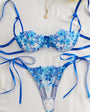 Cherry Blossom Bow Embroidered Sheer Lace Lingerie Set - gosundaymarket