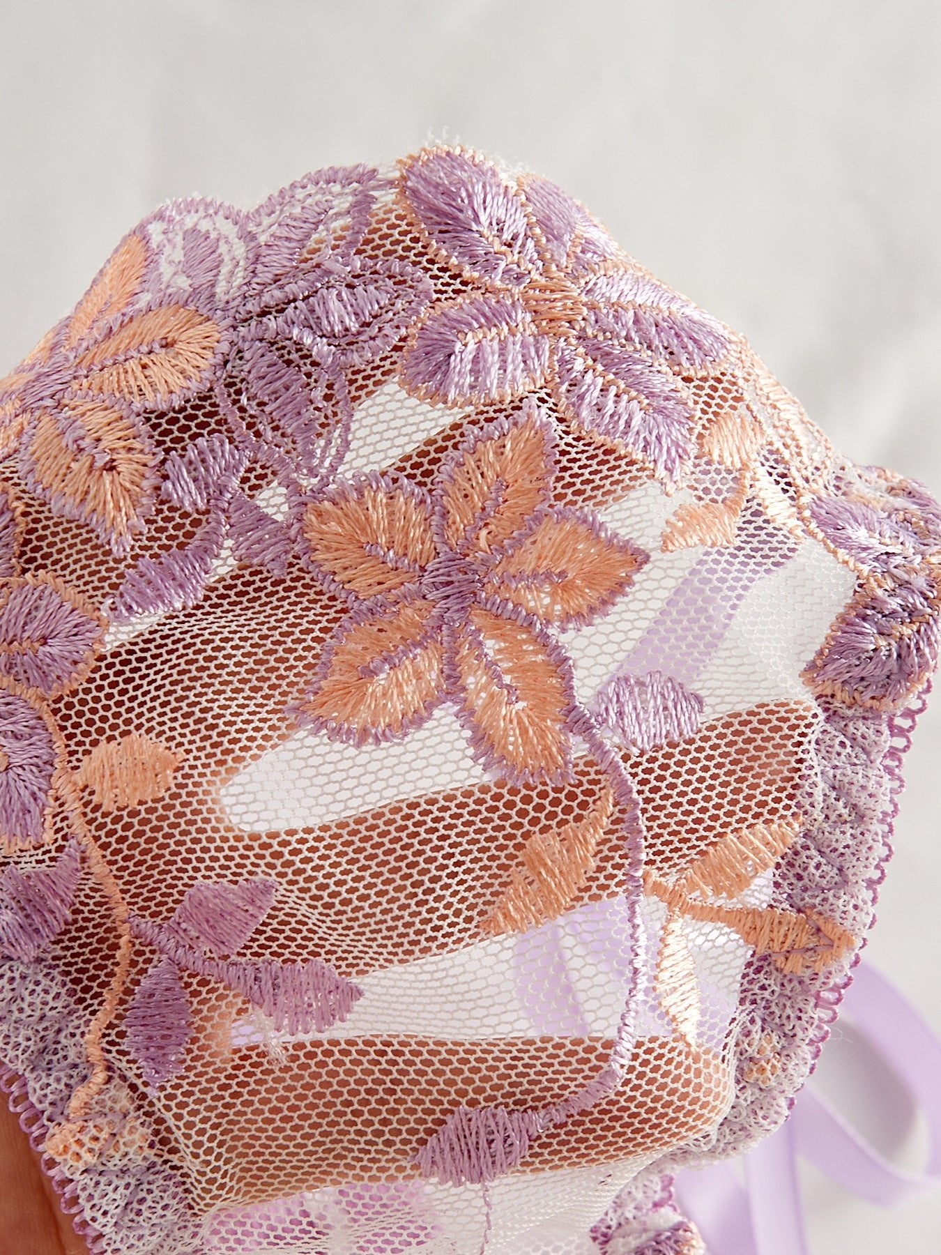 Cherry Blossom Bow Embroidered Sheer Lace Lingerie Set - gosundaymarket
