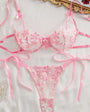 Cherry Blossom Bow Embroidered Sheer Lace Lingerie Set - gosundaymarket
