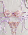 Cherry Blossom Bow Embroidered Sheer Lace Lingerie Set - gosundaymarket