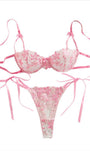 Cherry Blossom Bow Embroidered Sheer Lace Lingerie Set - gosundaymarket