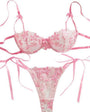 Cherry Blossom Bow Embroidered Sheer Lace Lingerie Set - gosundaymarket