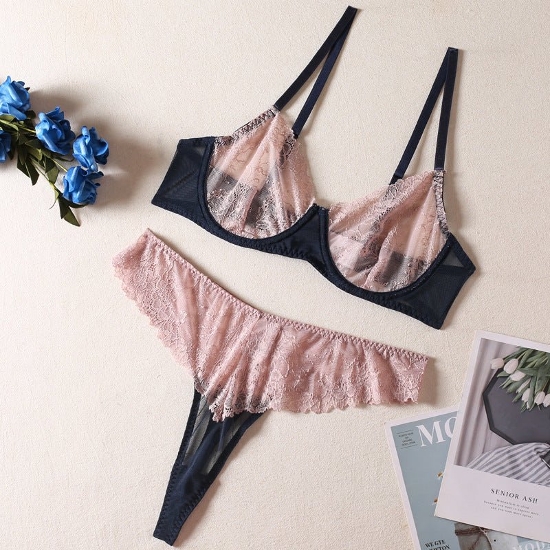 Color Block Lace Mesh Sheer & Sexy Lingerie 2 - Piece Set - gosundaymarket