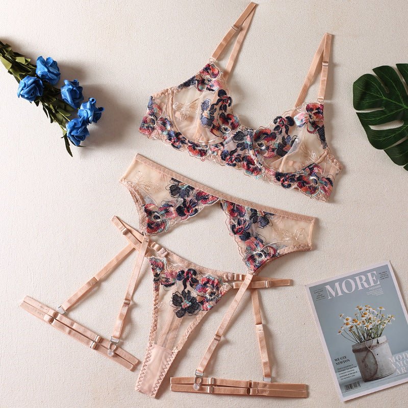 Colorful Embroidered Lingerie Set - gosundaymarket